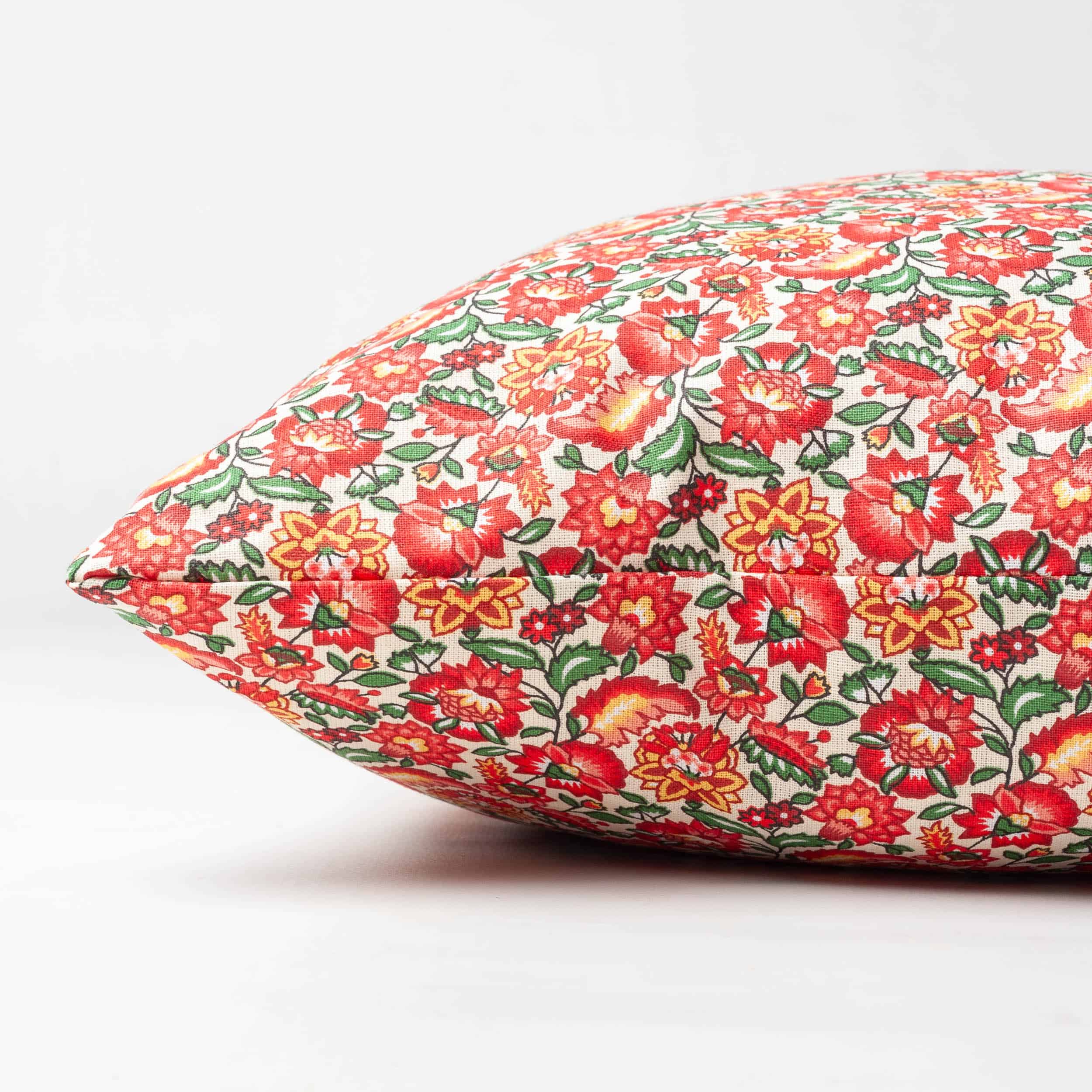 Heritage Garden Floral Print Boudoir Cushion in Poppy and Primrose