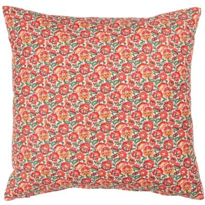 Heritage Garden Floral Print Cushion in Poppy and Primrose