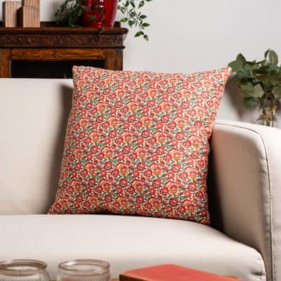 Heritage Garden Floral Print Cushion in Poppy and Primrose