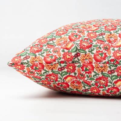 Heritage Garden Floral Print Cushion in Poppy and Primrose