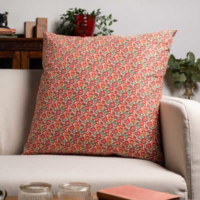 Heritage Garden Floral Print Extra-Large Cushion in Poppy and Primrose