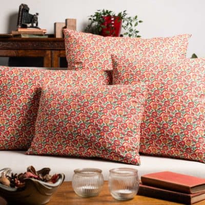 Heritage Garden Floral Print Extra-Large Cushion in Poppy and Primrose