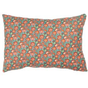 Heritage Garden Floral Print Boudoir Cushion in Teal and Orange