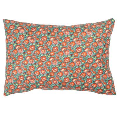 Heritage Garden Floral Print Boudoir Cushion in Teal and Orange
