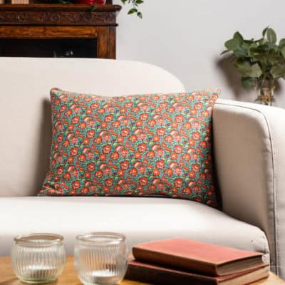 Heritage Garden Floral Print Boudoir Cushion in Teal and Orange