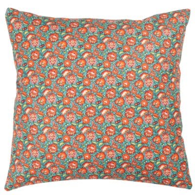 Heritage Garden Floral Print Cushion in Teal and Orange