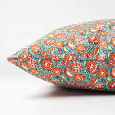 Heritage Garden Floral Print Cushion in Teal and Orange