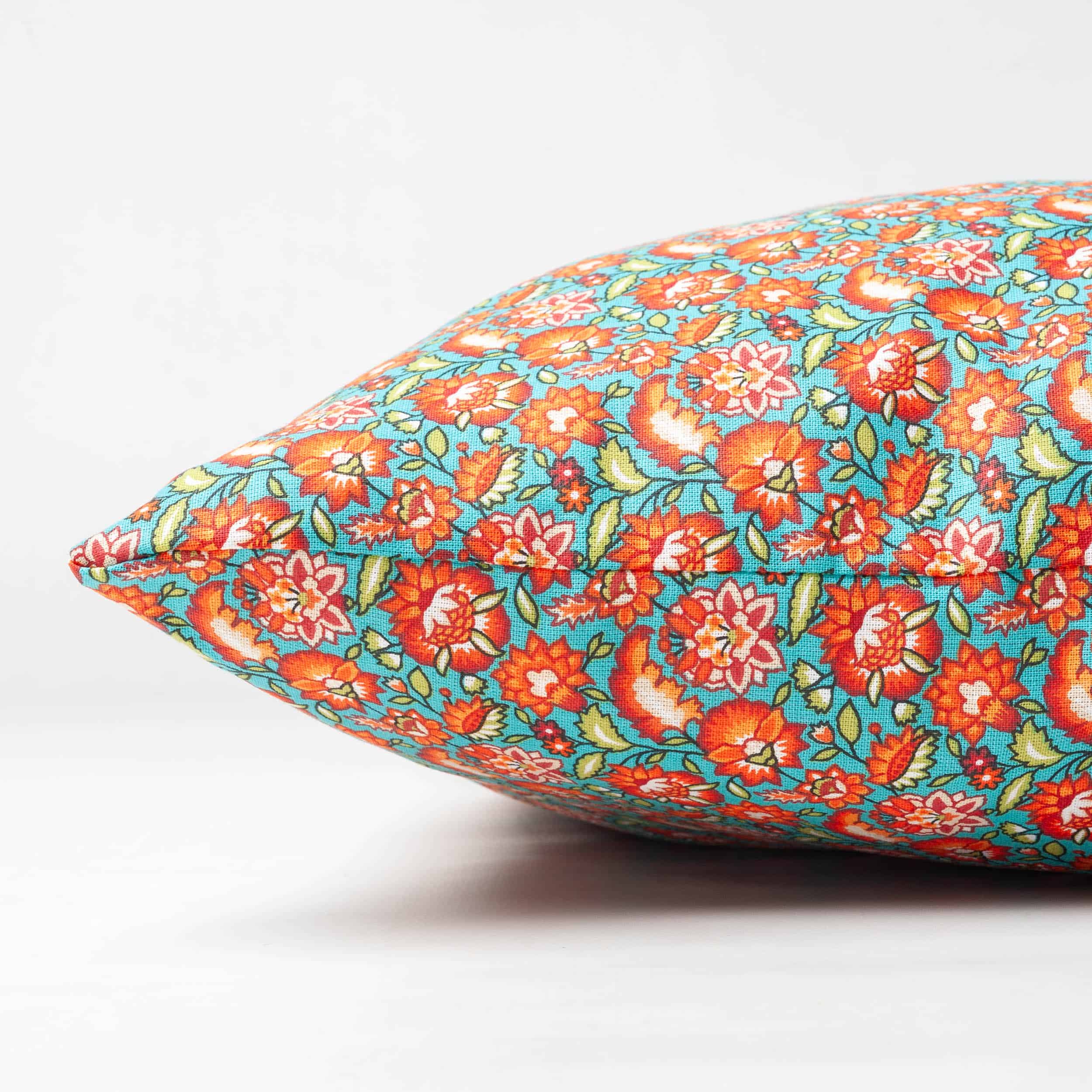 Heritage Garden Floral Print Cushion in Teal and Orange