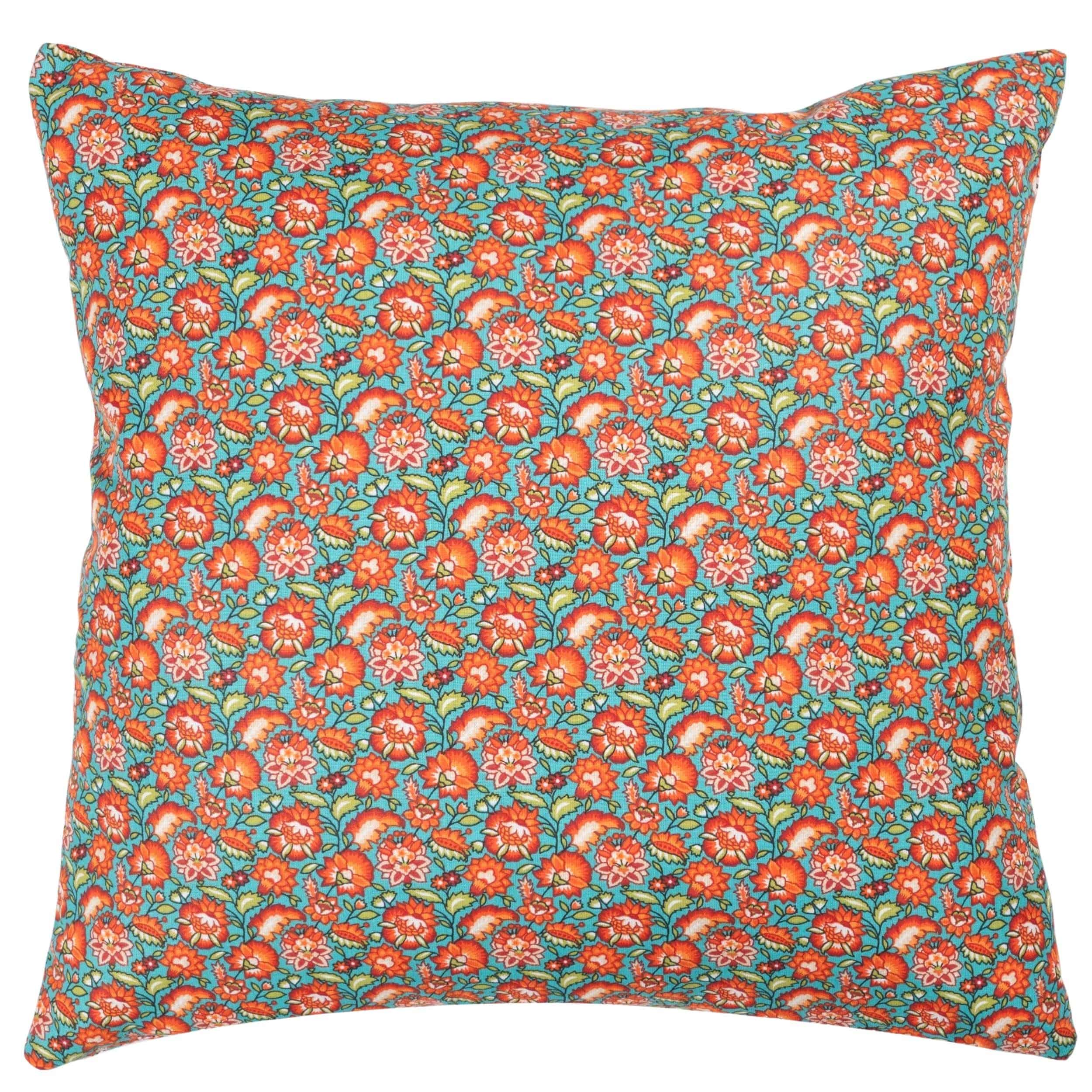 Heritage Garden Floral Print Cushion in Teal and Orange