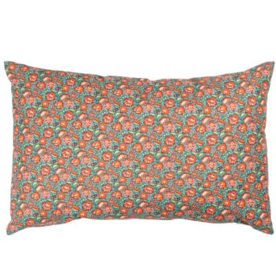 Heritage Garden Floral Print XL Rectangular Cushion in Teal and Orange