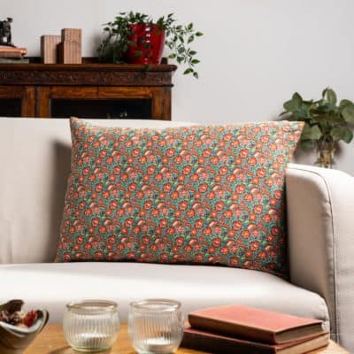 Heritage Garden Floral Print XL Rectangular Cushion in Teal and Orange