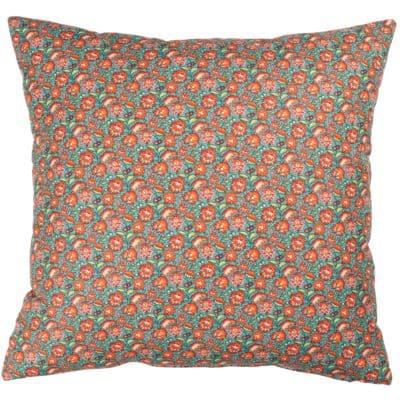 Heritage Garden Floral Print Extra-Large Cushion in Teal and Orange