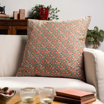 Heritage Garden Floral Print Extra-Large Cushion in Teal and Orange