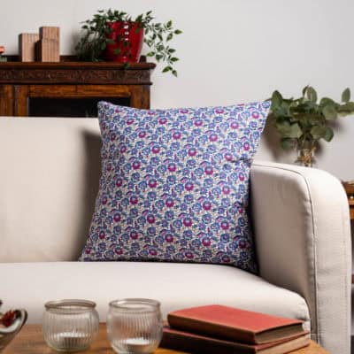 Heritage Garden Floral Print Cushion in Bluebell