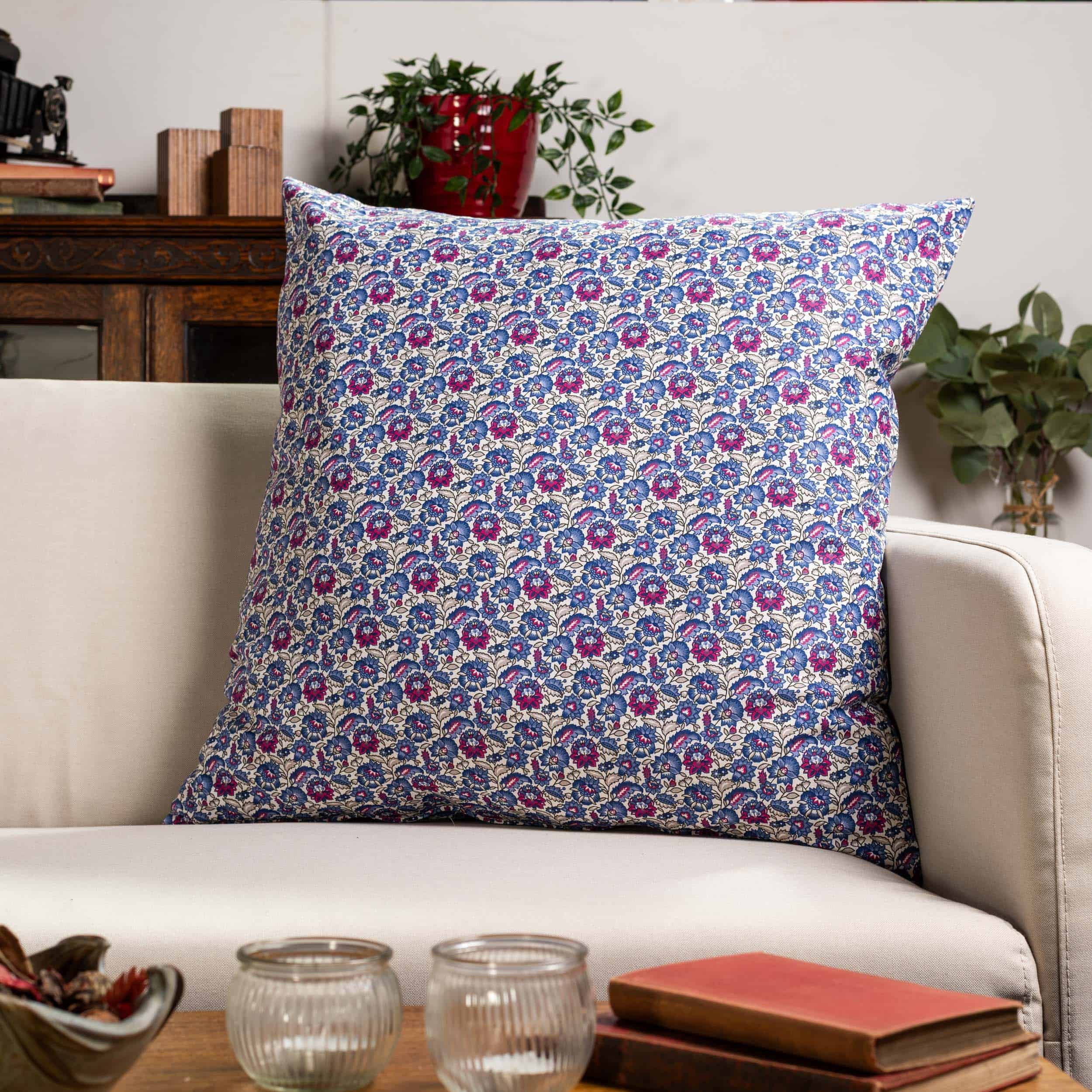 Heritage Garden Floral Print Extra-Large Cushion in Bluebell