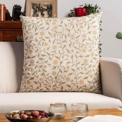 Hawthorne Trail Floral Extra-Large Cushion in Olive and Ochre