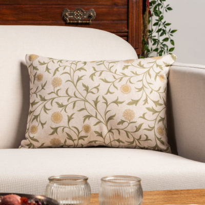 Hawthorne Trail Floral Boudoir Cushion in Olive and Ochre