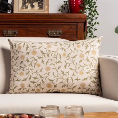 Hawthorne Trail Floral XL Rectangular Cushion in Olive and Ochre