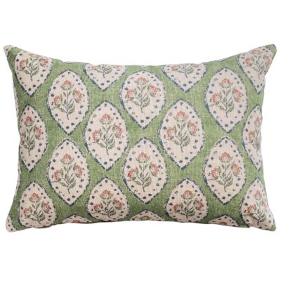 Larkspur Lattice Linen Look Boudoir Cushion in Sage Green