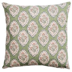 Larkspur Lattice Linen Look Cushion in Sage Green