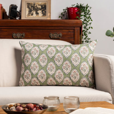 Larkspur Lattice Linen Look XL Rectangular Cushion in Sage Green