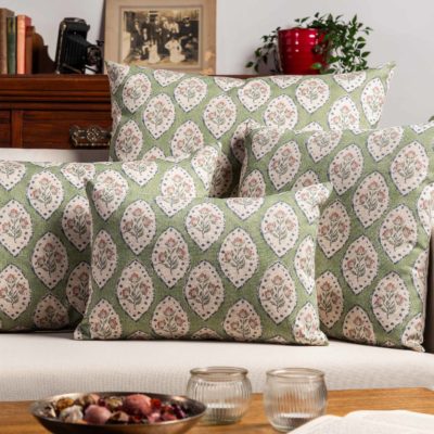 Larkspur Lattice Linen Look XL Rectangular Cushion in Sage Green