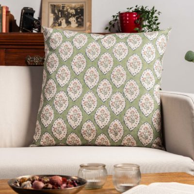 Larkspur Lattice Linen Look Extra-Large Cushion in Sage Green