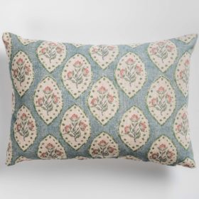 Larkspur Lattice Linen Look Boudoir Cushion in Sky Blue