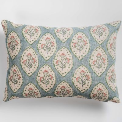Larkspur Lattice Linen Look Boudoir Cushion in Sky Blue