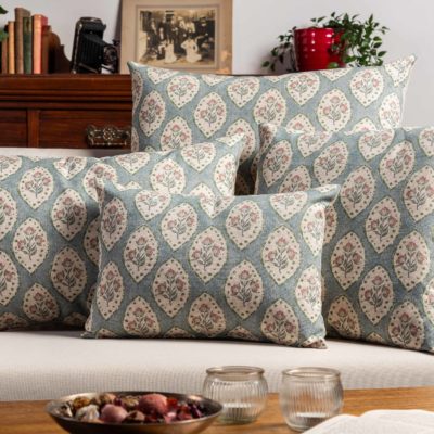 Larkspur Lattice Linen Look Boudoir Cushion in Sky Blue