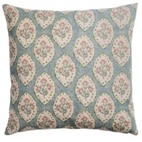 Larkspur Lattice Linen Look Cushion in Sky Blue