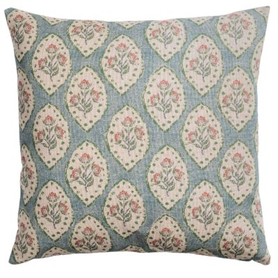 Larkspur Lattice Linen Look Cushion in Sky Blue