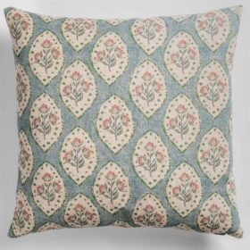 Larkspur Lattice Linen Look Cushion in Sky Blue