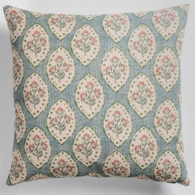 Larkspur Lattice Linen Look Cushion in Sky Blue