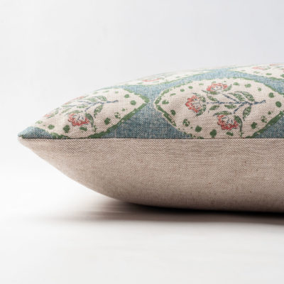 Larkspur Lattice Linen Look Cushion in Sky Blue