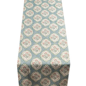 Larkspur Lattice Linen Look Table Runner in Sky Blue