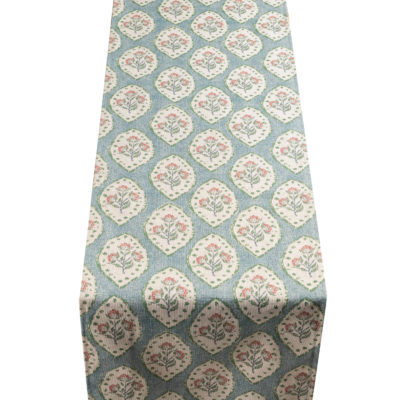 Larkspur Lattice Linen Look Table Runner in Sky Blue