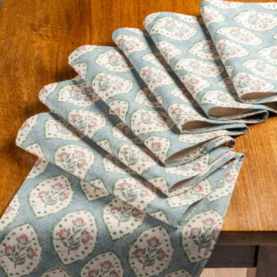 Larkspur Lattice Linen Look Table Runner in Sky Blue