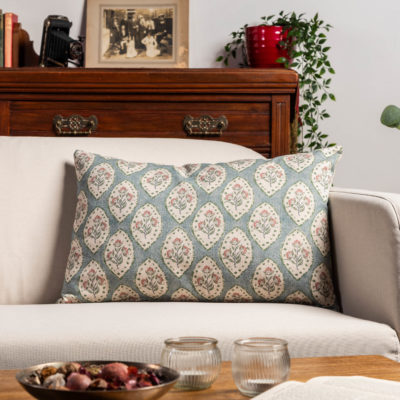 Larkspur Lattice Linen Look XL Rectangular Cushion in Sky Blue