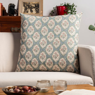 Larkspur Lattice Linen Look Extra-Large Cushion in Sky Blue