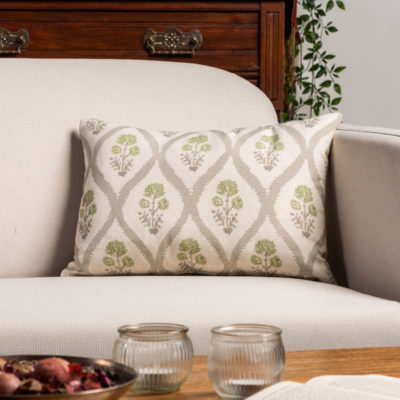 Willowbrook Sprig Brushed Linen Blend Boudoir Cushion in Soft Sage