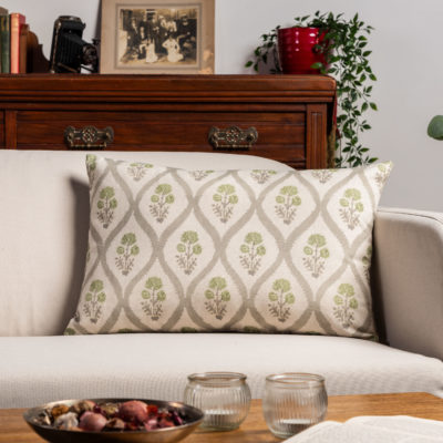 Willowbrook Sprig Brushed Linen Blend XL Rectangular Cushion in Soft Sage