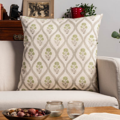 Willowbrook Sprig Brushed Linen Blend Extra-Large Cushion in Soft Sage