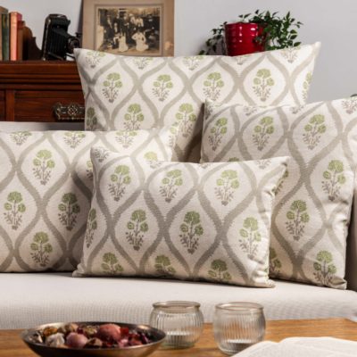 Willowbrook Sprig Brushed Linen Blend Extra-Large Cushion in Soft Sage