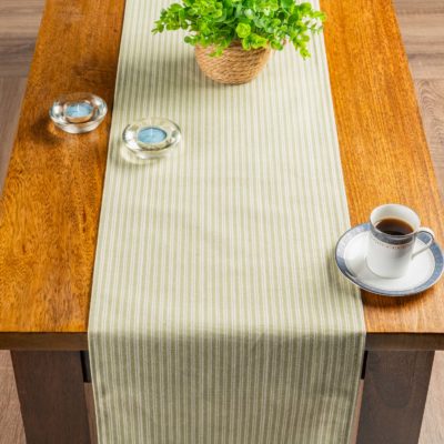 Willowbrook Pinstripe Brushed Linen Blend Table Runner in Soft Sage
