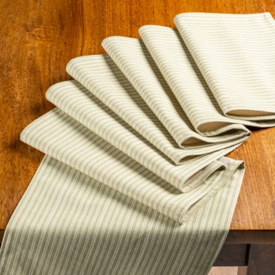 Willowbrook Pinstripe Brushed Linen Blend Table Runner in Soft Sage
