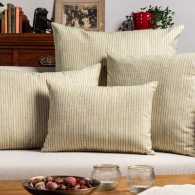 Willowbrook Pinstripe Brushed Linen Blend Extra-Large Cushion in Soft Sage