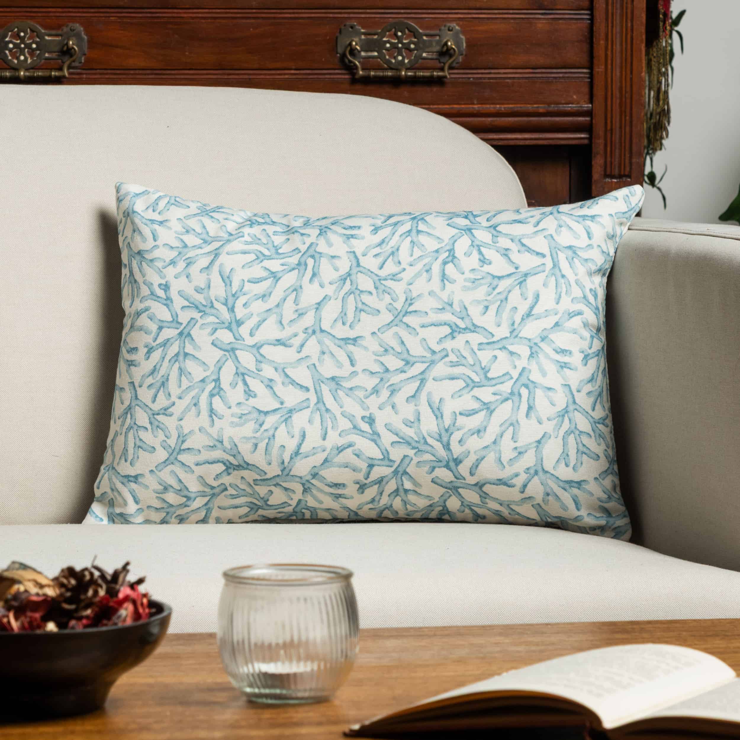 Coral Reef Boudoir Cushion in Duck Egg Blue