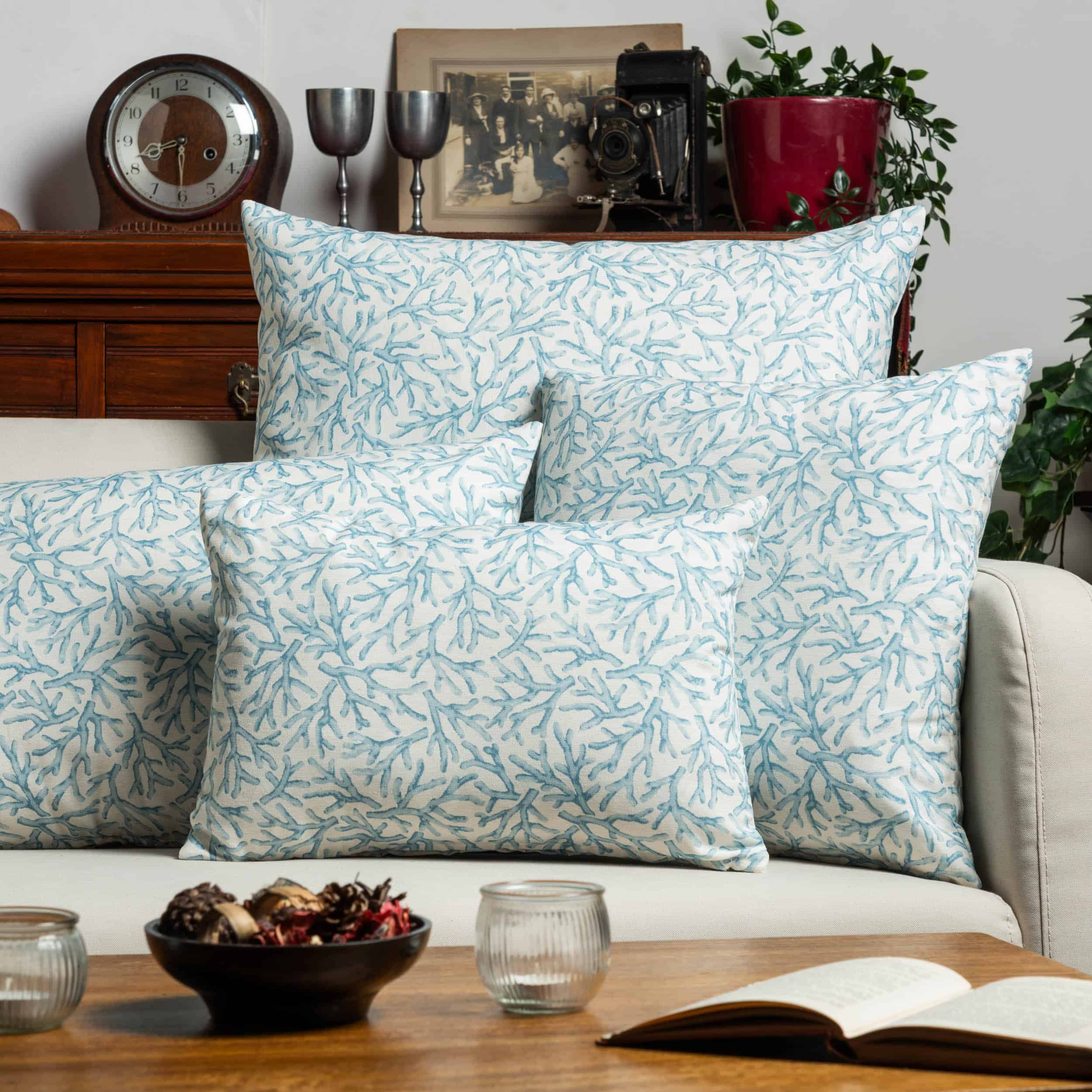 Coral Reef Boudoir Cushion in Duck Egg Blue