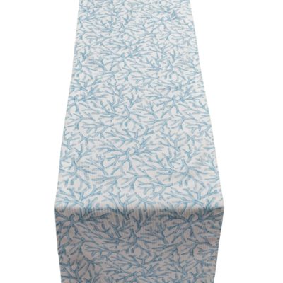Coral Reef Table Runner in Duck Egg Blue and White